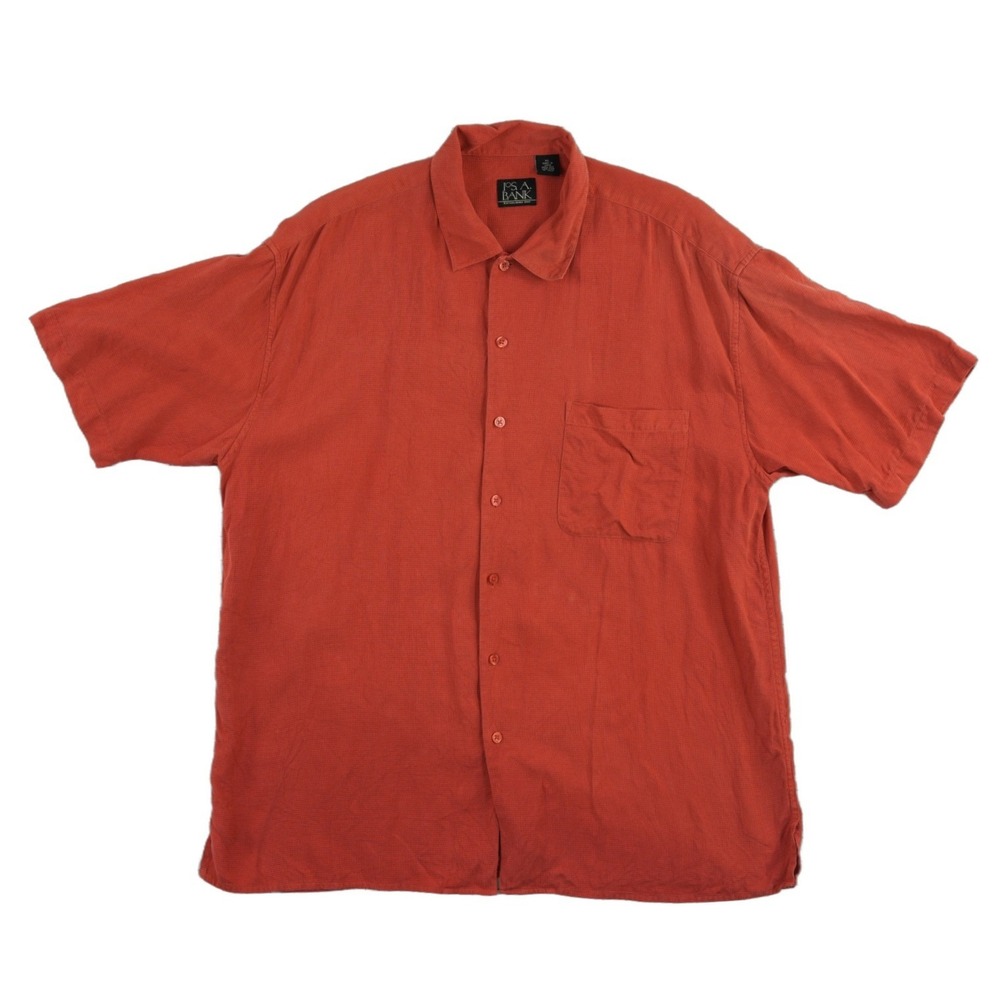 Jos. A. Bank Hawaiian Camp Shirt Men's Size XL Orange 100% Silk Waffle Weave